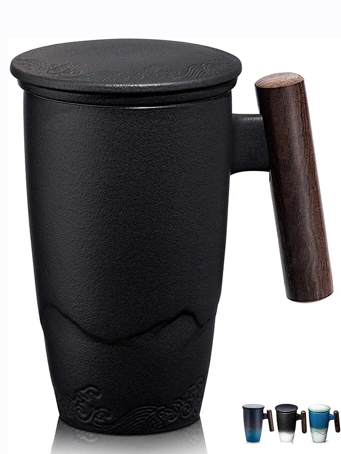 Coffee Tea Japan - 高級セラミックティーカップ,ヴィンテージ,コーヒー用,大,朝食用,マグカップ,ビール,食器,木製ハンドル,パーソナライズされたギフト