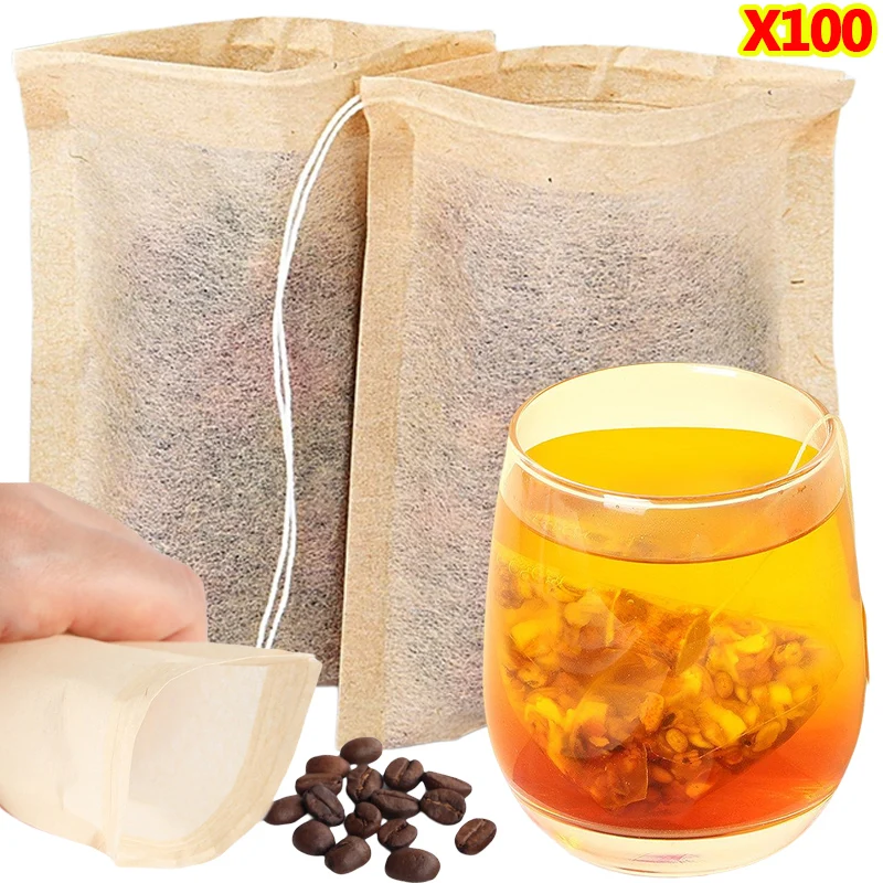 Coffee Tea And Bean Leaf - 100 個ティーバッグ巾着フィルター付き空のティーバッグコーヒー豆葉茶粉末漢方薬生分解性紙袋