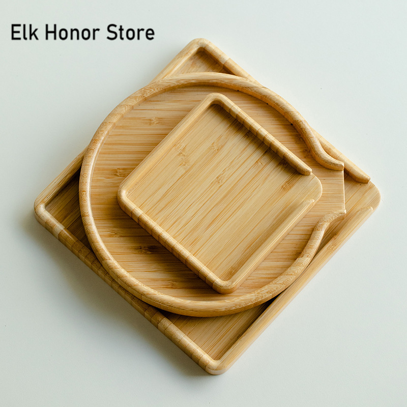 Bamboo Tea Tray - 中国の竹製フードトレイ、プアティーボックス、オープンナイフ、プラスティテアプレート、家庭用朝食トレイ、ケーキトレイ、植木鉢、盆栽ガーデニングホルダー