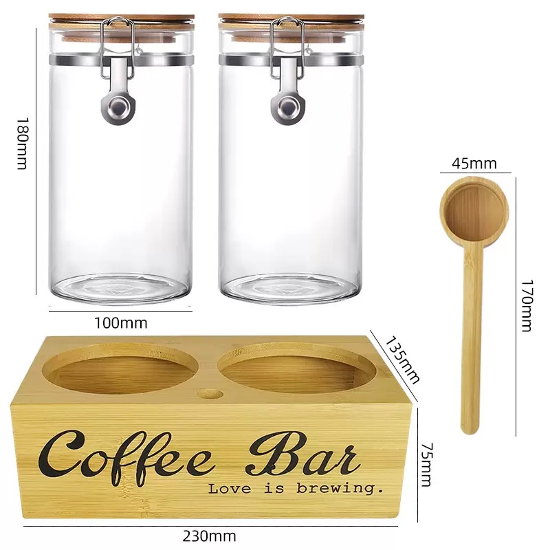 Coffee Tea Bean - コーヒー保存瓶 2個セット 蓋とスプーン付き 密閉容器 コーヒー豆 茶葉