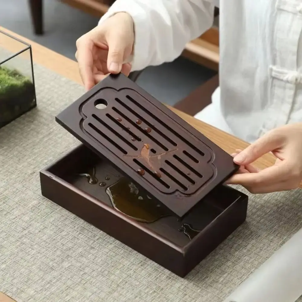 Bamboo Tea Tray - ミニ天然竹中国茶盆長方形取り外し可能な茶排水板排水シンプルな竹茶盆オフィス用