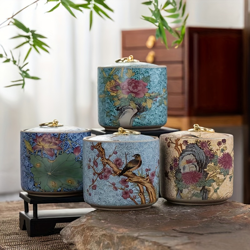 Coffee Tea Etc - エナメルカラーの陶器製茶缶、粗陶器の陶器製密封缶、茶葉、コーヒー、ナッツなどの保存用缶、キッチン収納、保存瓶