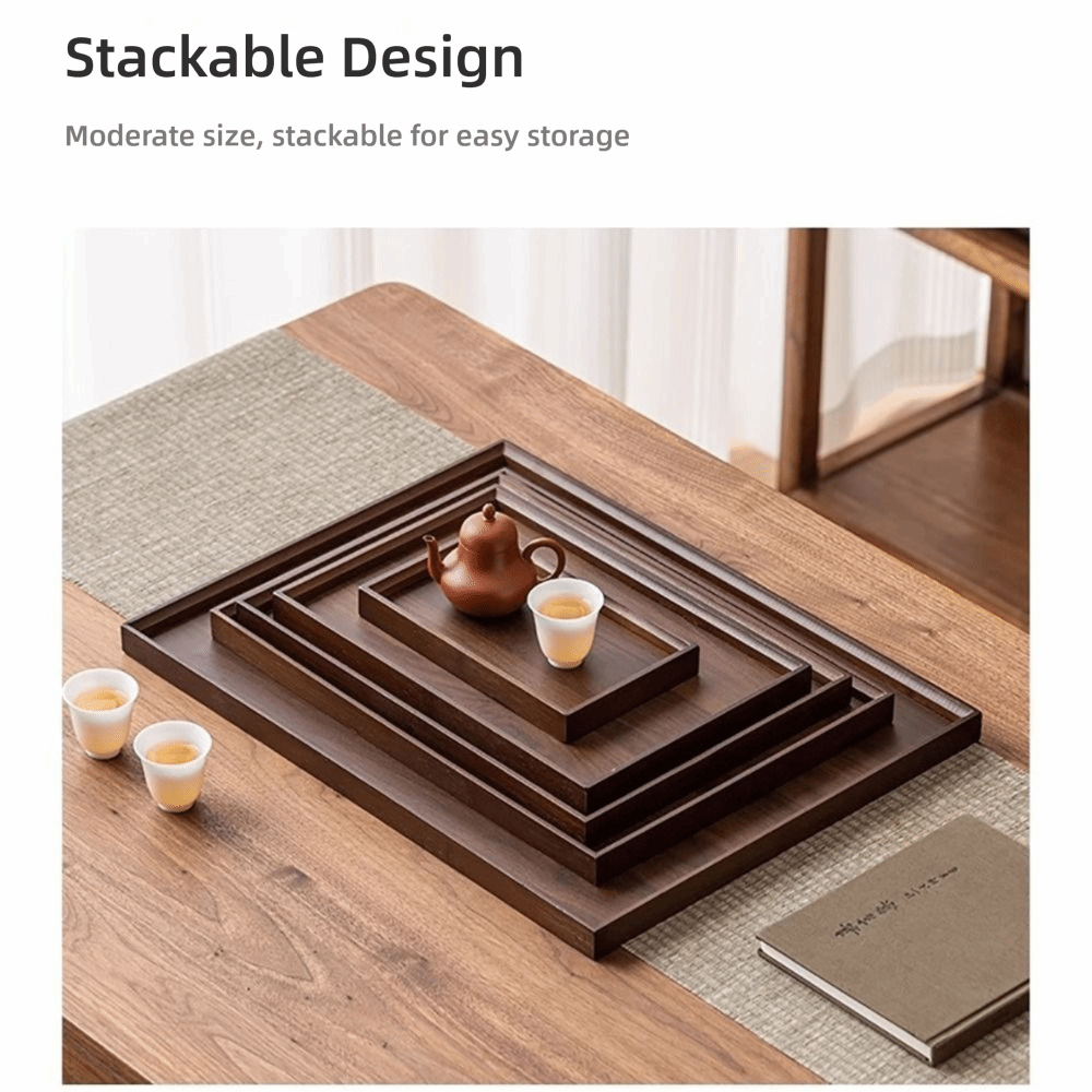 Bamboo Tea Tray - 装飾トレイ 天然竹 竹製木製トレイ 長方形 レトロスタイル サービングトレイ
