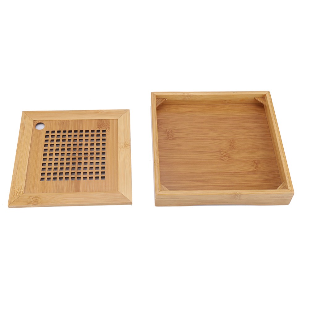 Bamboo Tea Tray - 正方形デザインのカンフーティートレイ ミニサイズ 伝統的な中国風の木製ティートレイ 木製素材 水貯蔵トレイ