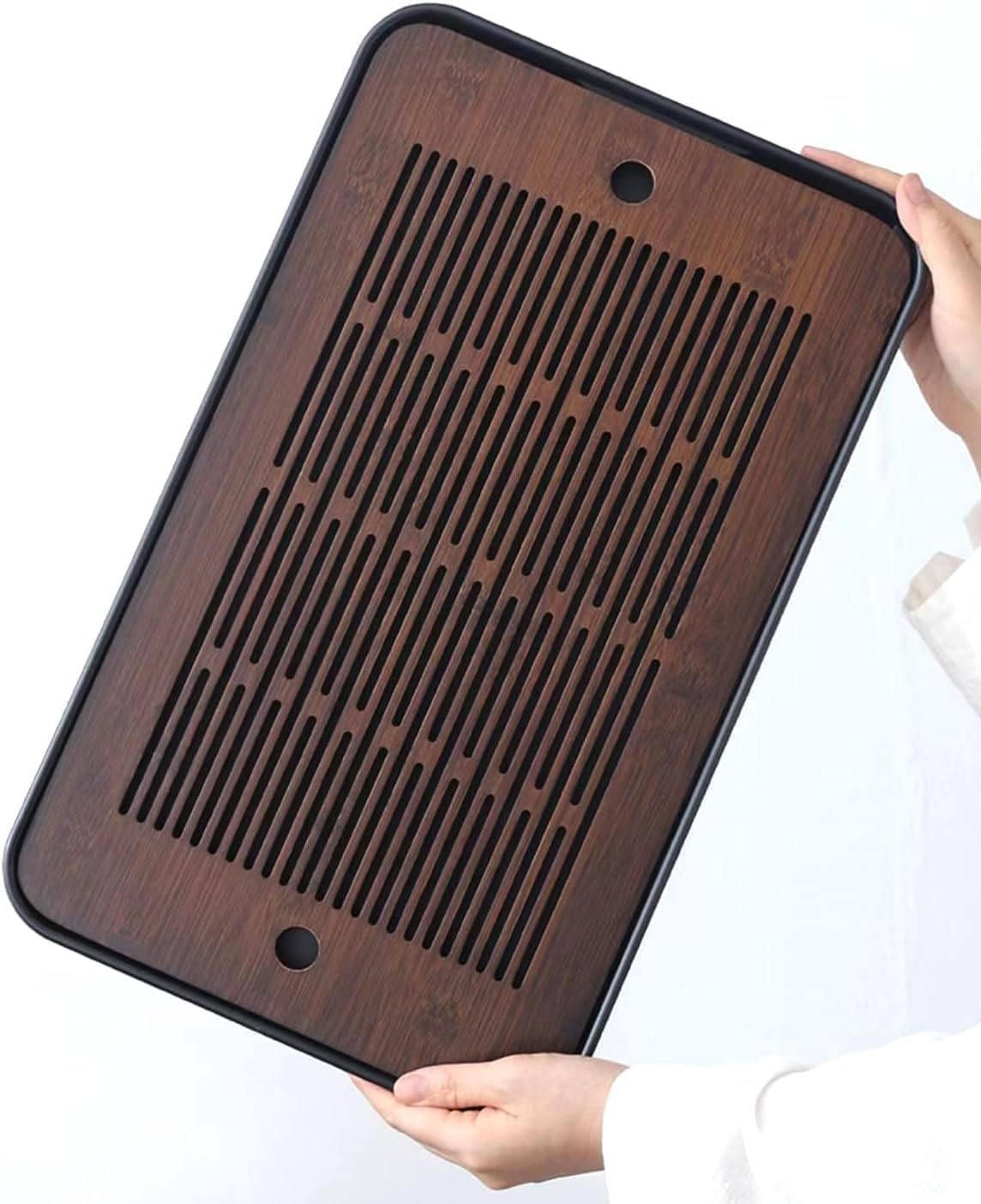 Bamboo Tea Tray - 天然竹製茶盆 隠し水槽付き 取り外し可能なカンフー茶器台座 乾湿両用 簡単清掃 家庭/オフィス用茶卓