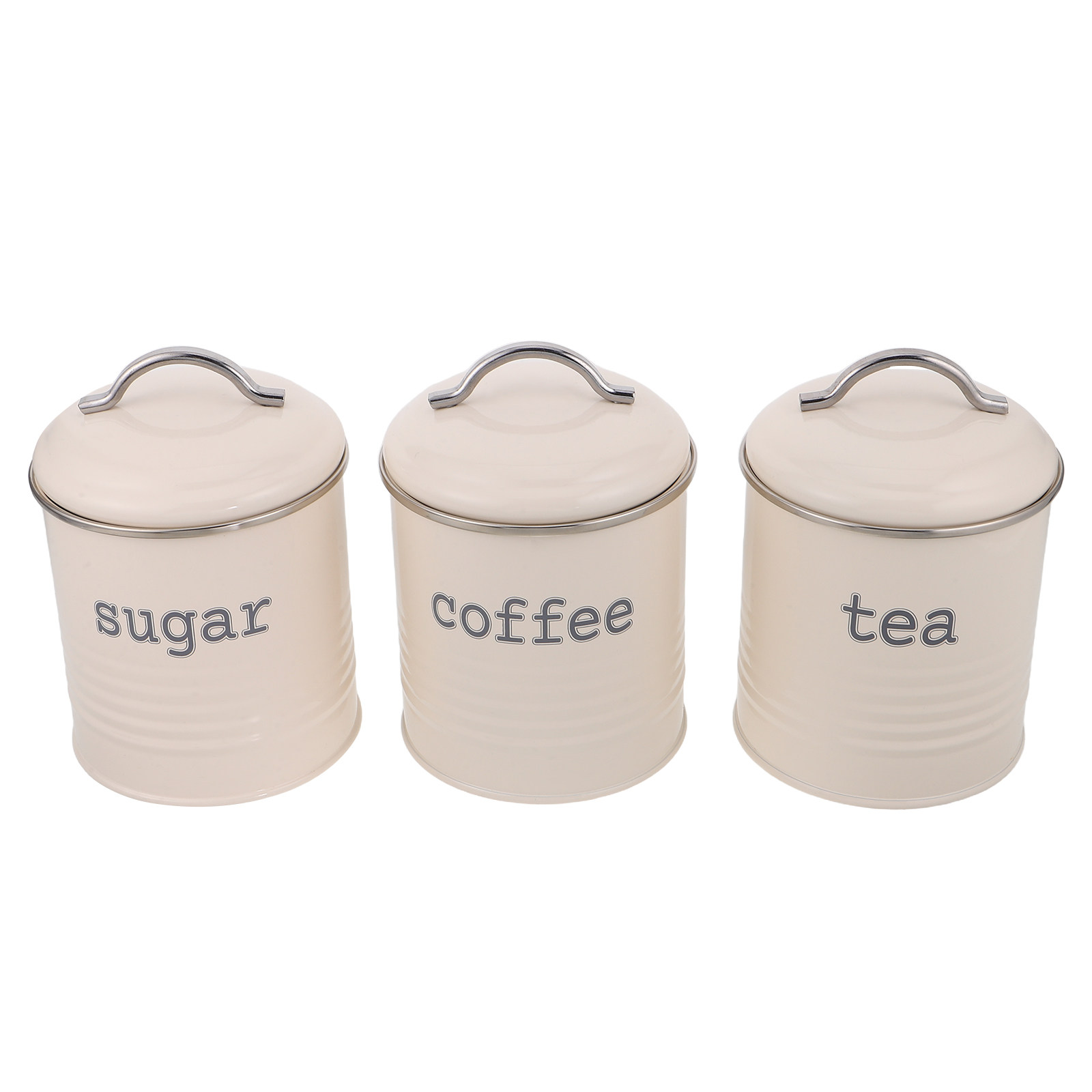 Coffee Tea Bean - 3個セット 密閉コーヒー豆容器セット 気密茶葉砂糖キャニスター ホワイトアイアン製キッチン収納ジャー ハンドル付き パントリー旅行用