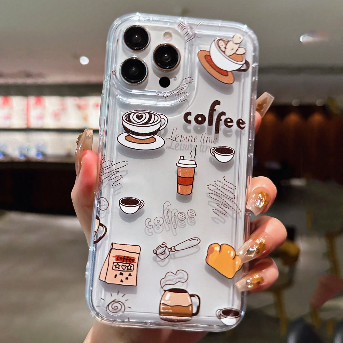 コーヒー、ミルクティーのデザインパターンTPU透明耐衝撃スマ - Coffee Tea Etc のレビューと価格
