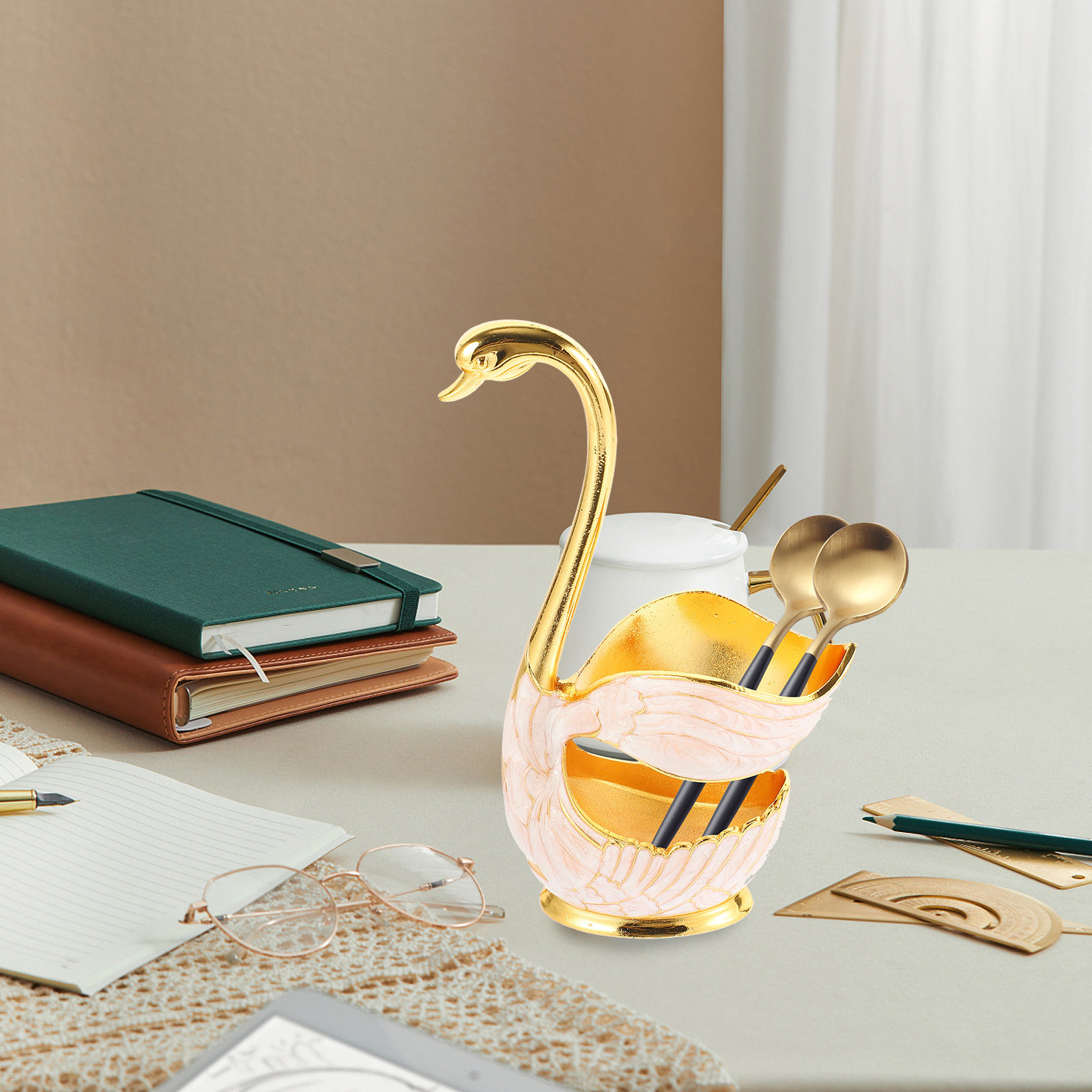スワンスプーンホルダー デザートコーヒー アイスクリームフォ - Coffee Tea Spoon のレビューと価格