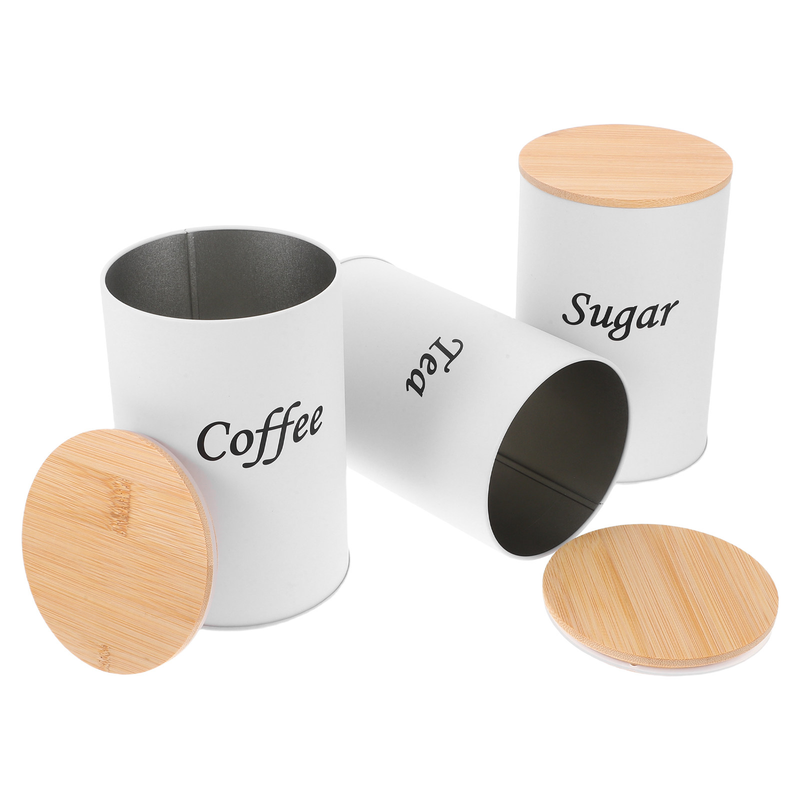3個セット 密閉丸型キャニスター 亜鉛メッキ鉄製 竹製蓋付き - Coffee Tea Bean のレビューと価格
