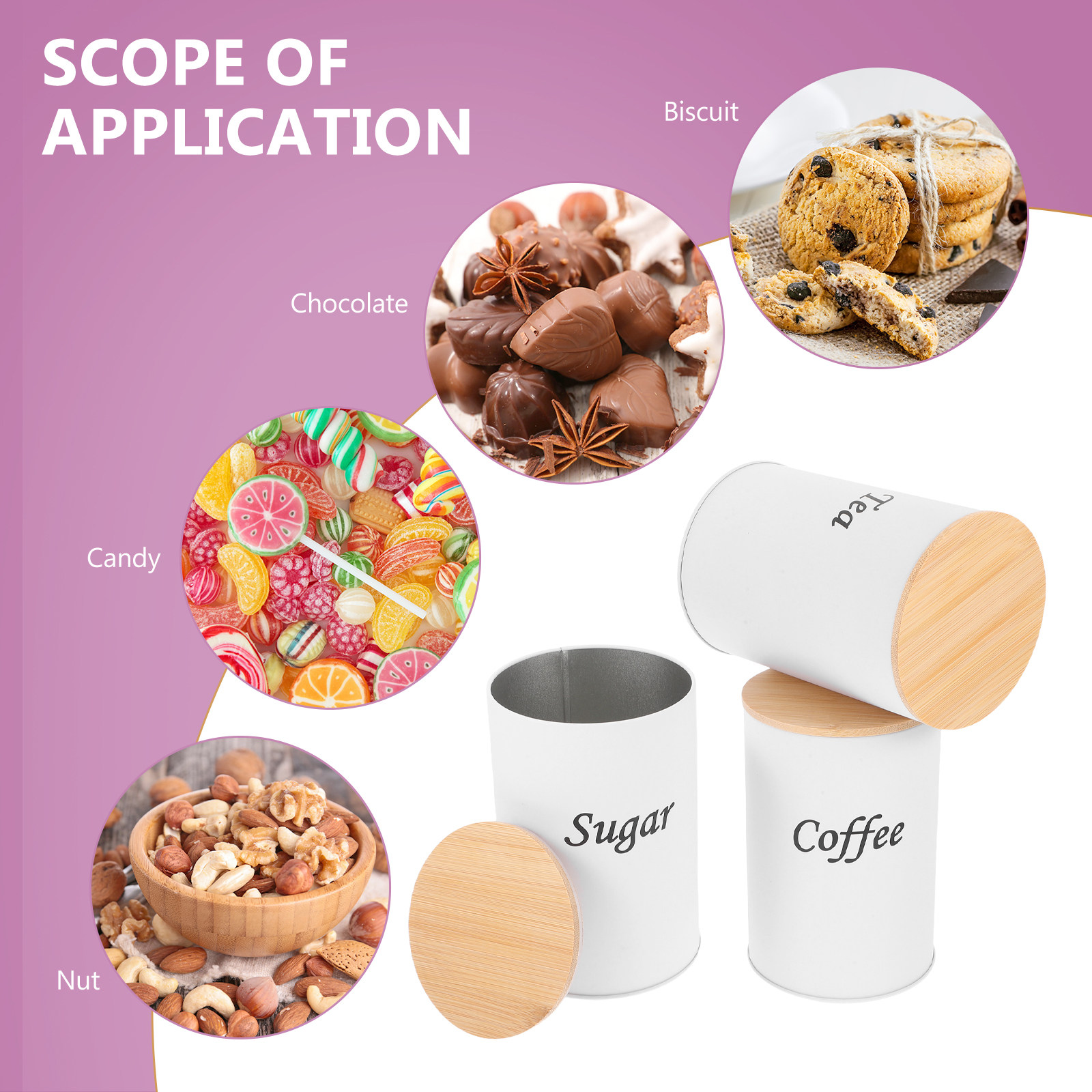 3個セット 密閉丸型キャニスター 亜鉛メッキ鉄製 竹製蓋付き - Coffee Tea Bean のレビューと価格