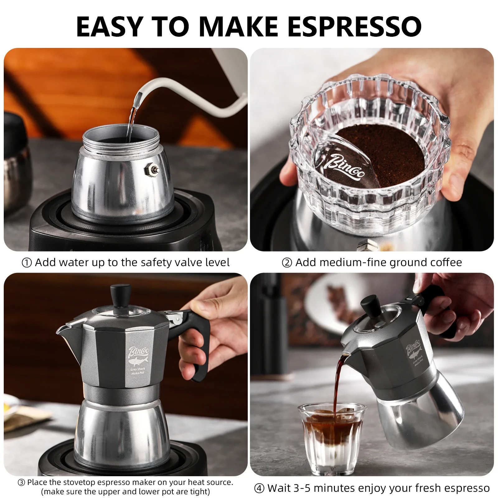 Bincoo 2カップ ダブルバルブ モカポット アルミ合金 - Moka Pot Stove のレビューと価格