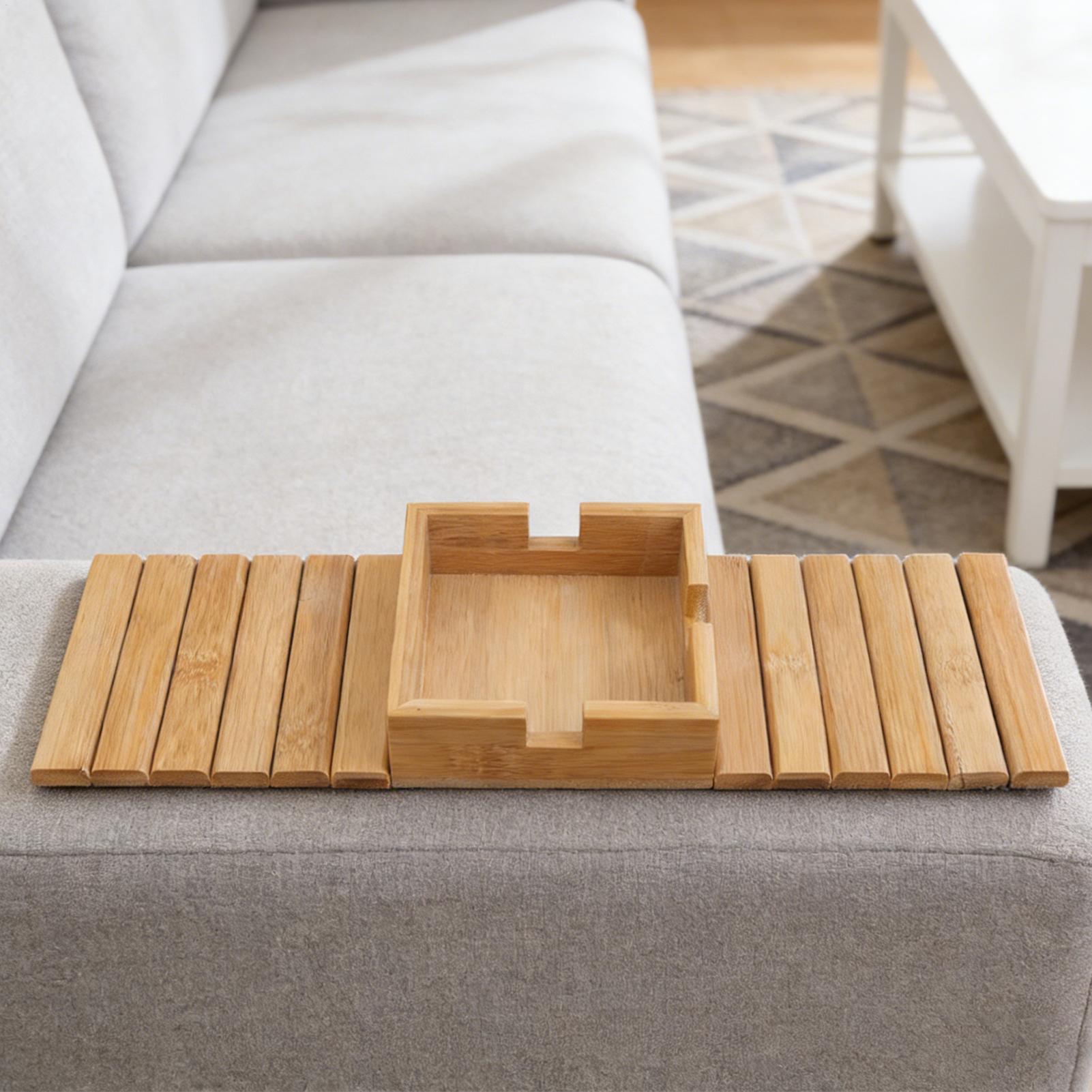 ソファカップホルダー木製ソファアームレストトレイ折りたたみ式 - Bamboo Tea Tray のレビューと価格