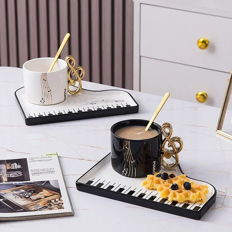200ml クリエイティブピアノコーヒーマグ プレートセット - Coffee Tea Spoon のレビューと価格