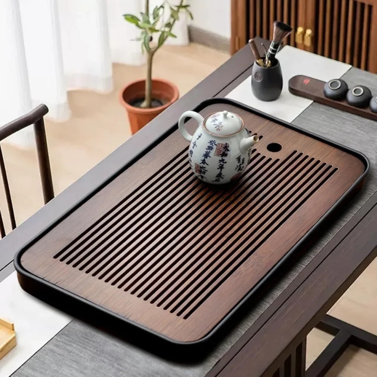 ポータブルで取り外し可能な竹製茶卓、乾湿両用、排水機能付きカ - Bamboo Tea Tray のレビューと価格
