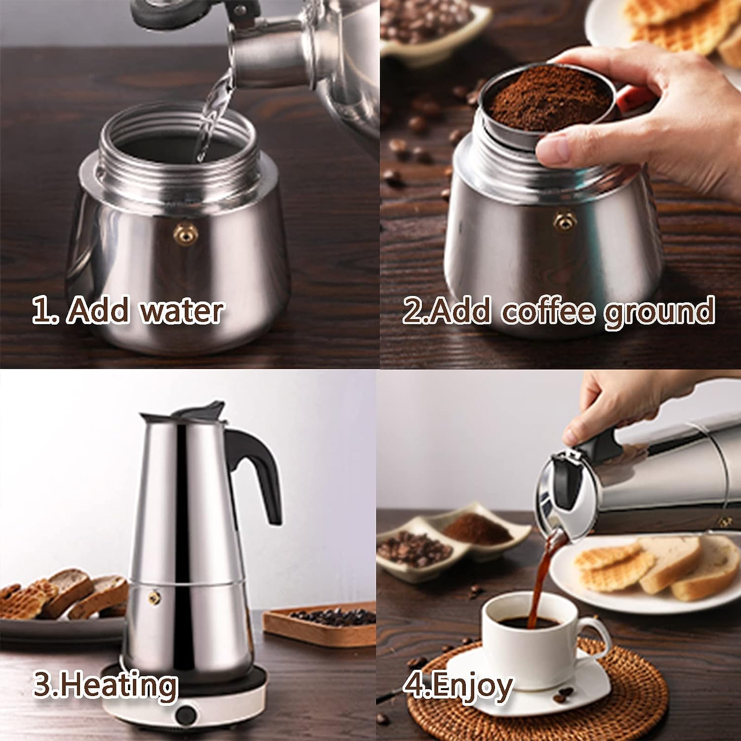 4/6/9カップモカポットカフェマシンエスプレッソカップコー - Moka Pot Stove のレビューと価格