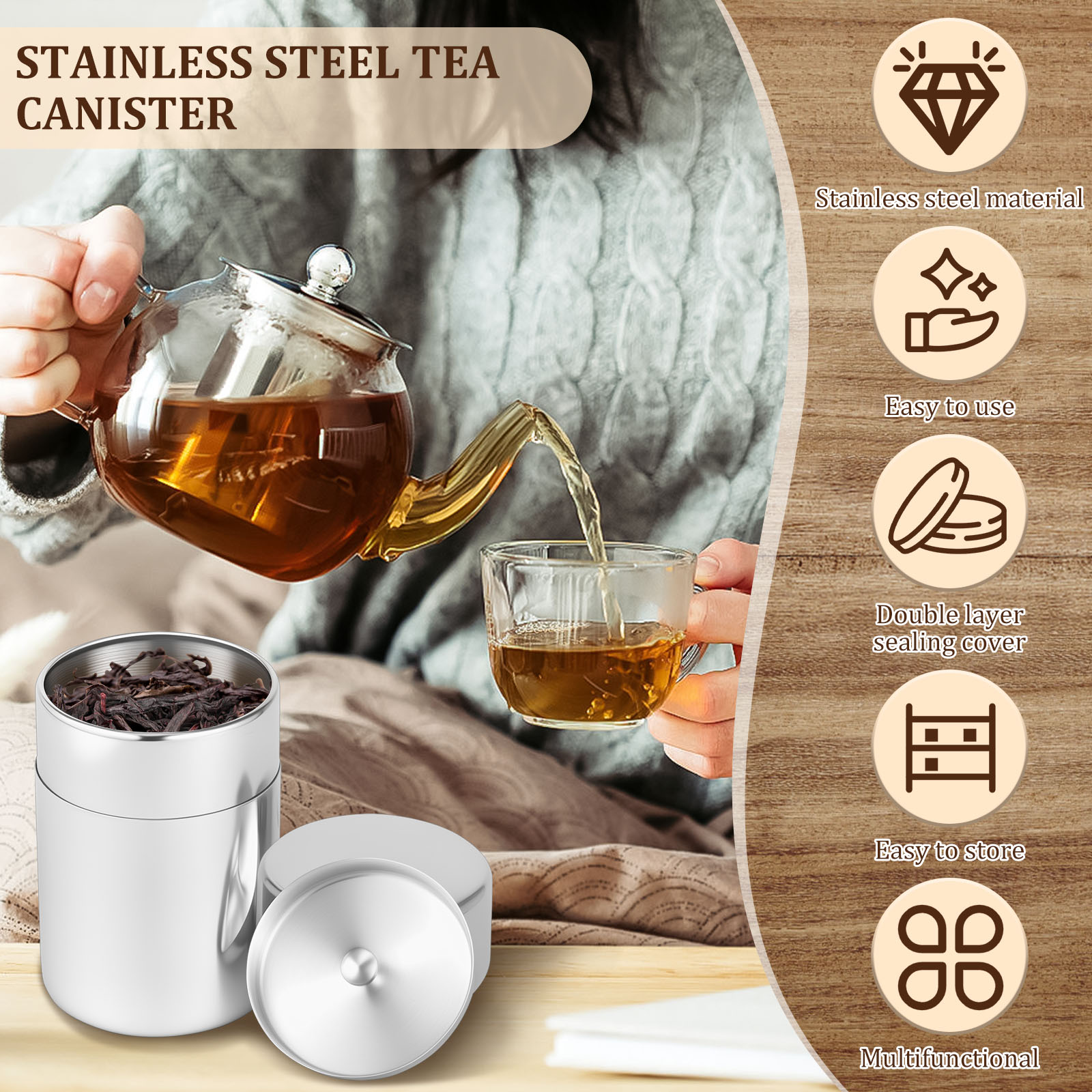 ステンレス鋼茶葉缶キャニスター肥厚ダブルシールコーヒー豆砂糖 - Coffee Tea And Bean Leaf のレビューと価格