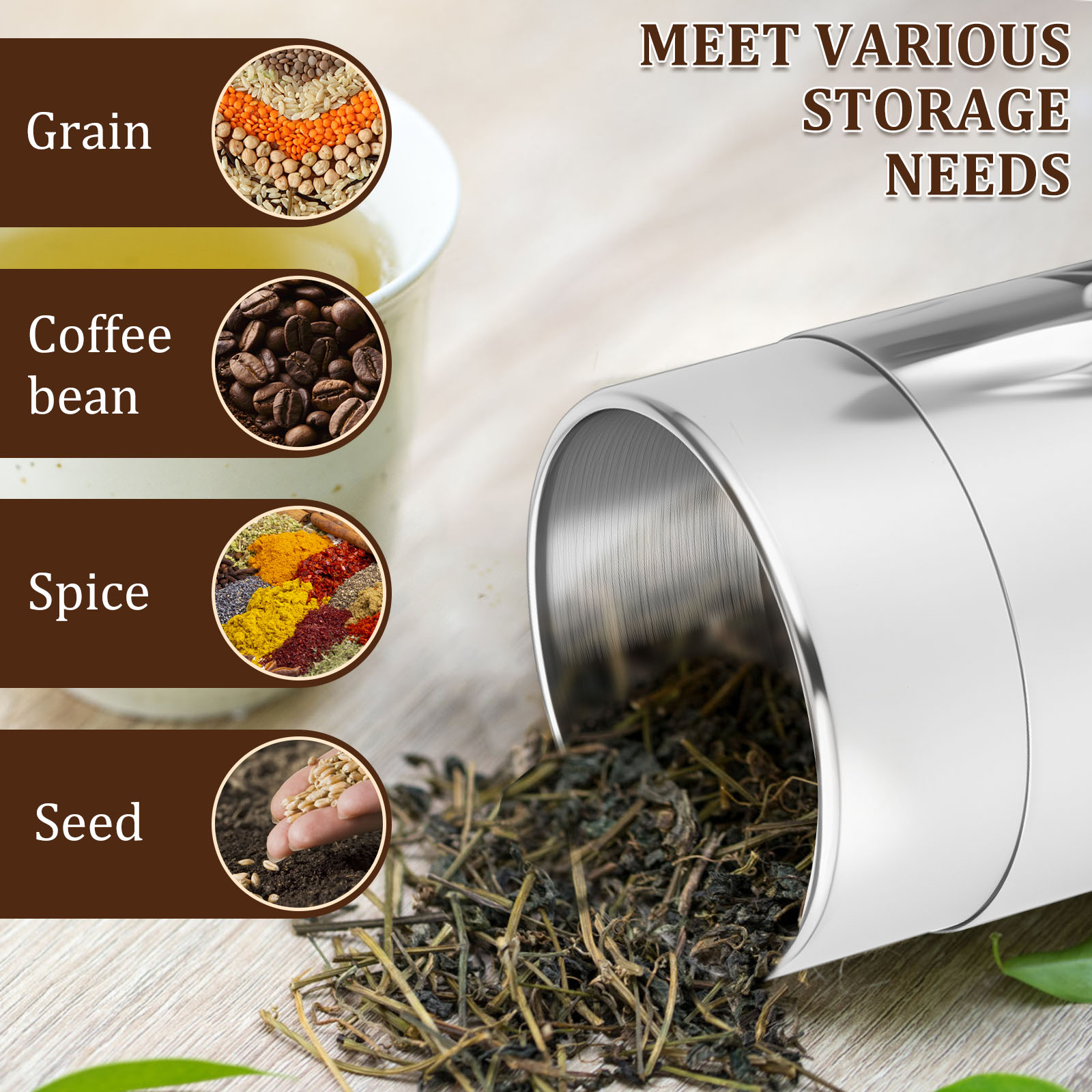 ステンレス鋼茶葉缶キャニスター肥厚ダブルシールコーヒー豆砂糖 - Coffee Tea And Bean Leaf のレビューと価格