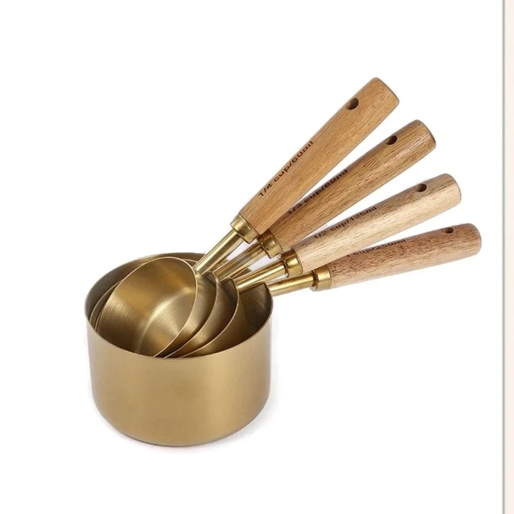 新しいステンレス製計量カップスプーン木製ハンドルゴールドベー - Coffee Tea Spoon のレビューと価格