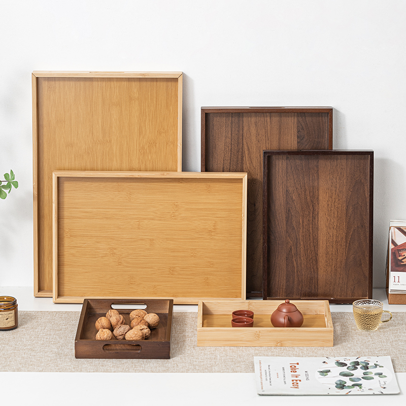 大型長方形竹製茶盆ディスプレイプレート、ウォールナットカラー - Bamboo Tea Tray のレビューと価格
